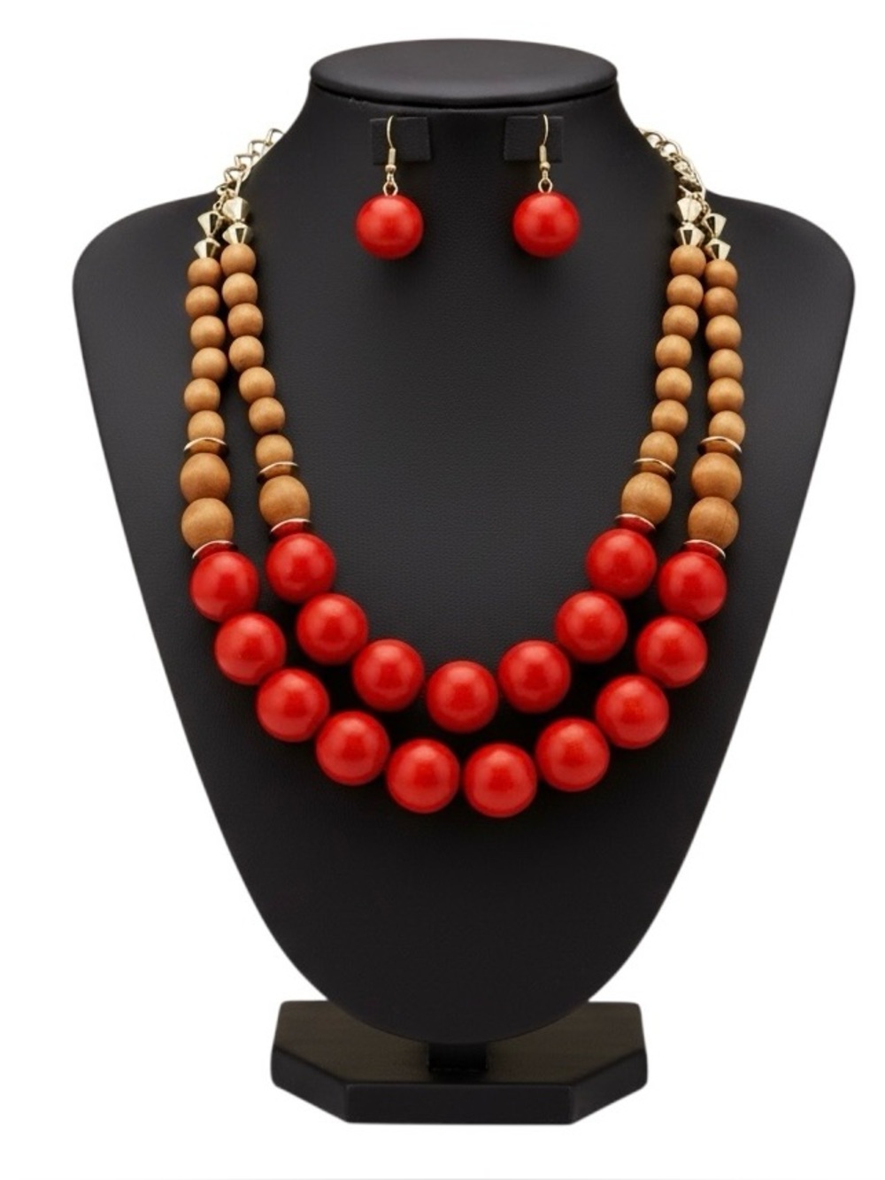 (NWT) Wooden Bead Layered Necklace Set